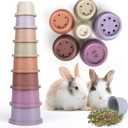 SKYWHALE 8PCS Stacking Cups for Rabbits, Stackable Bunny Toys, Natural Sugarcane Plastic Pet Nesting Snack Container, Chinchilla, Guinea Pig and Parrot Enrichment Playset for Hiding Food