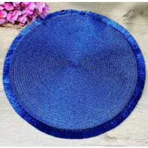 15 Inch Christmas Table Place Mats Set of 4 Shiny Round Woven Placemats for Home Kitchen Dining Decor BLUE