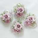 MAFELOE 2 Pieces Boutonniere Corsage Set, Artificial Flowers for Groom Groomsmen Bride Bridesmaids Wedding Prom Party Suit Decor-Pale Pink Purple (M4-Y1-JM)