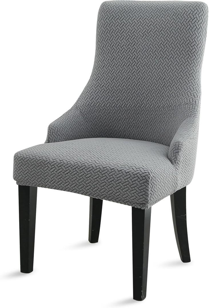 Liykimt Stretch Wingback Side Chair Slipcover-Accent Chair Cover Jacquard with Arm,Washable Upholstered Arm Dining Chair with Nailed Trim Protector for Dining Living Room (Count of 1, Gray/Jacquard)