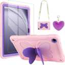 WESADN for Samsung Galaxy Tab A9 Plus Case for Kids 11 Inch 2023 with Screen Protector/Butterfly Kickstand/Lanyard/Keychain Shockproof Rugged Protective Cover for Samsung Galaxy Tab A9+ 11" Pink (Pink Purple)