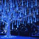 Weepong Meteor Shower Lights Outdoor Christmas Lights UL Certified Falling Rain Drop Snowfall Icicle Cascading String Light for Xmas Holiday Tree Wedding Party Garden Decor Blue, 12 Inch 8 Tubes