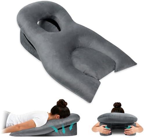 Gliterra Face Down Recovery Pillow for Eye/BBL Surgery - Prone Massage Headrest with Adjustable Airflow, Plush Velvet Cover, Retinal Vitrectomy Equipment (Grey, Large, Removable Base Cover)