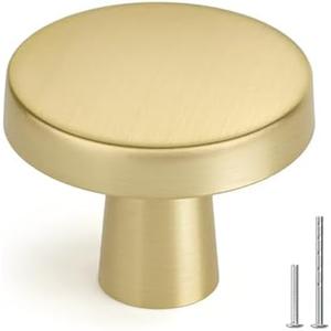 homdiy 10 Pack Gold Cabinet Knobs Round Brushed Brass Kitchen Handles Zinc Alloy Metal Hardware for Dresser Drawer Desk Cupboard