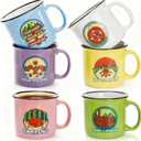 Covzoe Set of 6 Camping Mugs, 15 Oz Ceramic Campfire Coffee Mug in Assorted Colors, Portable Happy Campers Drinking Mug for Tea Milk Picnics Hiking Fishing Travling Lover Gifts, Not Dishwasher Safe