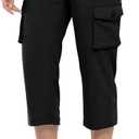 TBMPOY Womens Cargo Capris Lightweight Hiking Pants 6 Pockets Quick Dry Casual Outdoor Trip Loose Shorts Cropped Cotton (Black, L)