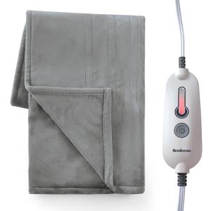 Brookstone Oversized Electric Heated Throw - Heated Blankets - 4 Heat Settings, 4-Hour Auto Shut Off, 100% Polyester, 50"x60" - Charcoal