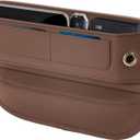 Premium Leather Car Seat Gap Filler Organizer, Universal Fit Accessories for Women/Men Interior, Center Console Organizer with Card Slots for Car, SUV, Truck (Brown, 1 Pack)