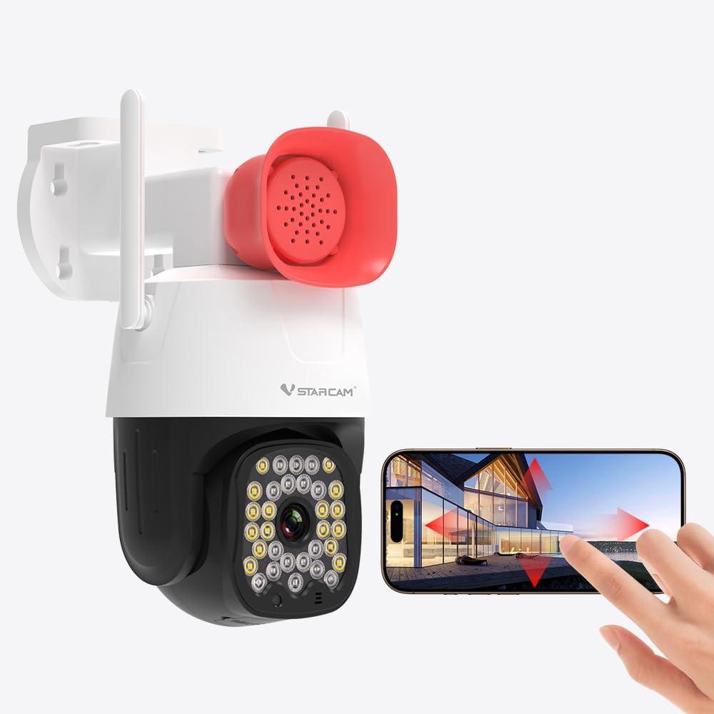 VSTARCAM 3MP Outdoor Security Camera with 130dB Loud Siren Alarm, 2K Color Night Vision WiFi Surveillance Camera, 360 PTZ Auto Tracking, Two-Way Audio, IP66 Waterproof, Cloud/SD Storage