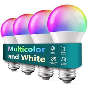 TREATLIFE Smart Light Bulbs 4 Pack, UL Certified 2.4GHz Color Changing Light Bulb, Works with Alexa Google Home, A19 E26 Dimmable LED Light Bulb 9W 800 Lumen for Party Decoration, Smart Home Lighting