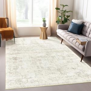 Art&Tuft Washable Rug, Anti-Slip Backing Abstract Area Rugs, Stain Resistant Rugs for Living Room, Foldable Machine Washable Area Rug(6'x9', Beige)