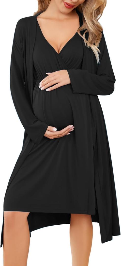 Ekouaer Maternity Nursing Gown and Robe Set Labor Delivery Nursing Nightgowns for Breastfeeding Pregnancy Clothes (X-Large, Black) Ekouaer Maternity Nursing Gown and Robe Set Labor Delivery Nursing Nightgowns for Breastfeeding Pregnancy Clothes (X-Large, Black)