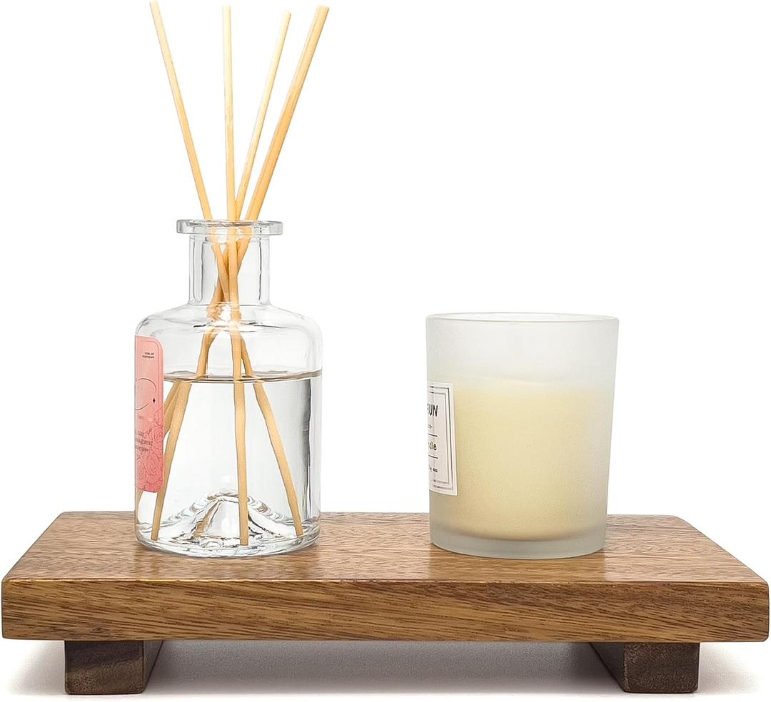 Small 10" Acacia Wood Riser Pedestal Stand  Farmhouse Wood Display Riser for Kitchen and Bathroom Dcor - Counter Display, Plant Stand, Jewelry Holder, Vanity Tray, Candle Stand (S:10"x5.6"x1.57")