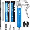Mini Grease Gun (3000PSI) with Double 3oz Cartridge Grease and 12'' Flex Hose, Reinforced Coupler for Automotive, Marine