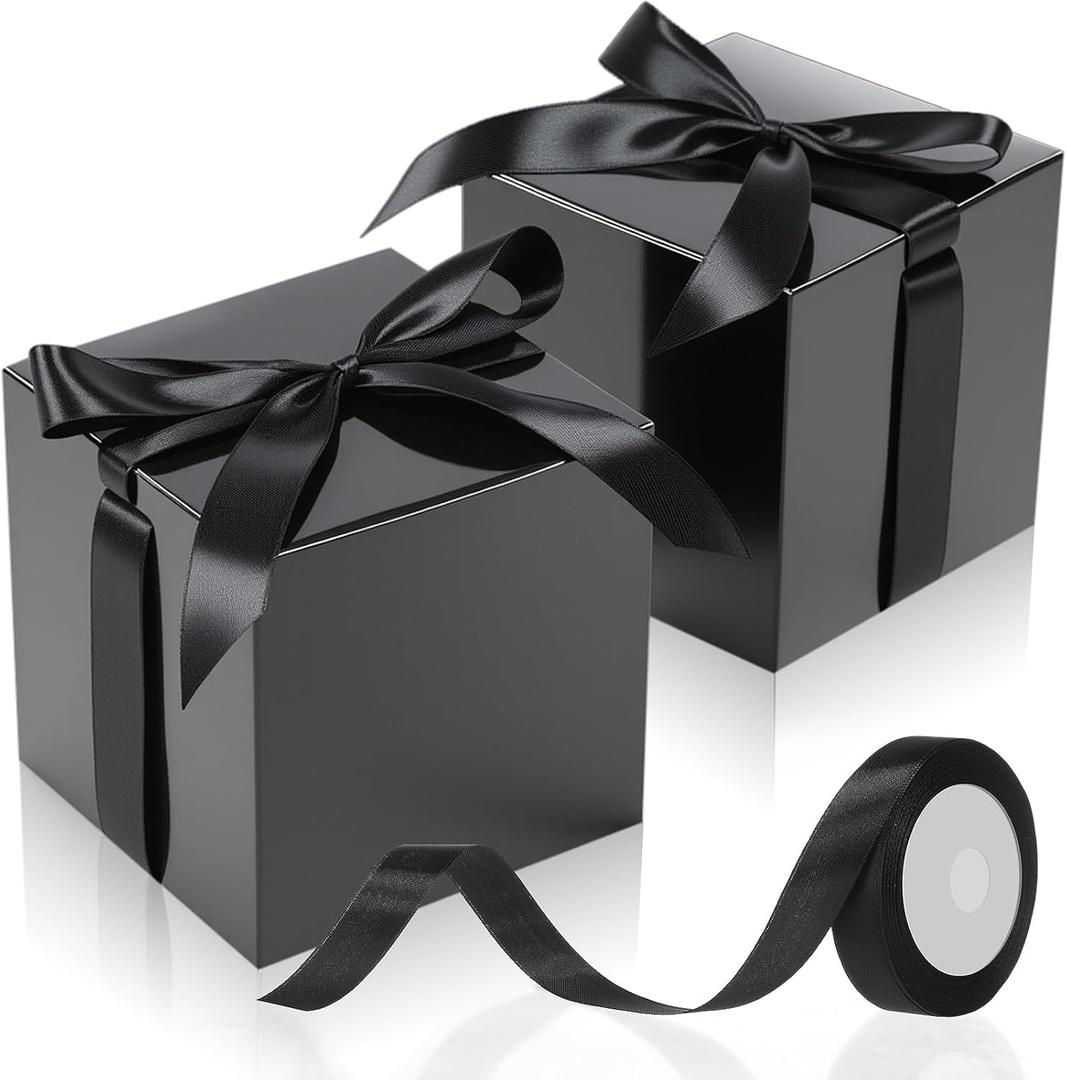 48 Pcs Valentine's Day Gift Boxes with Ribbon Small Party Favor Boxes with Lids Mini Treat Candy Container for Wedding Party Birthday and More(Black,4 Inch)