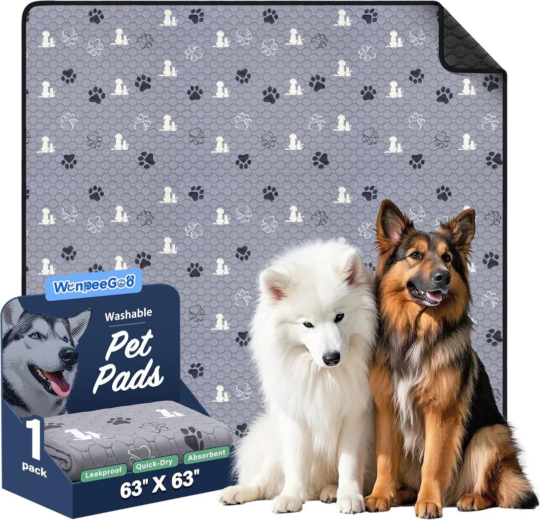 Washable Pee Pads, Puppy Pee Pad for Dogs, 1 Pack Absorbent Reusable Training Dog Pads Pet Puppy Pads, Non-Slip Potty Pads for Whelping, Playpen, Crate, Bed, Grey 63"x63" (Gray)