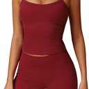 Two Piece Workout Sets For Women Tank Top Matching High Waist Booty Lifting Shorts Gym Yoga Active Wear Outfits (Medium, Burgundy)