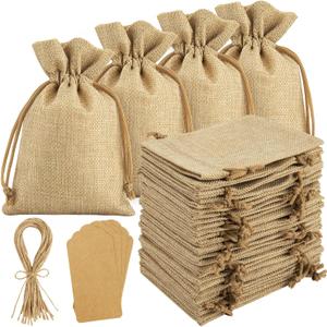 25PCS Burlap Gift Bags With Drawstring, 4x6" Small Party Favor Gift Bags + Bonus Gift Tags & String, Gift Bags Small Size for Party, Jewelry Pouches, Christmas, Festival, Kids Birthday, Coffee, DIY Craft Bags (Original)