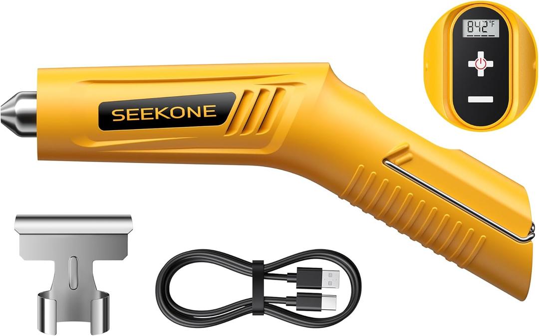 SEEKONE Cordless Mini Heat Gun with 4-Temp Settings (Up to 842F/450C) and Memory Function, 3.6V Lithium Hot Air Gun, USB Charge with Reflector Nozzle for Crafting, Resin Heating and Shrink Wrapping
