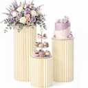 3Pcs Cylinder Stands for Party, Foldable Cardboard Pedestal Stands for Display Round Columns Cylinder Pedestal with Acrylic Disc, Cake Stand Cylinder for Parties Baby Shower Birthday Wedding Decor
