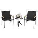 Vongrasig 3-Piece Patio Bistro Set, Outdoor Small Furniture Set Textilene Fabric Conversation Bistro Sets Porch Chairs with Coffee Table for Patio, Balcony, Porch,Yard (Black)