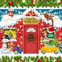 Peryiter 3 Pcs Life Size Christmas Door Cover Banner with LED Light Red Brick Santa's Workshop Decorations Large Classroom Door Decorations Xmas Party Porch Banner for Holiday House Front Background