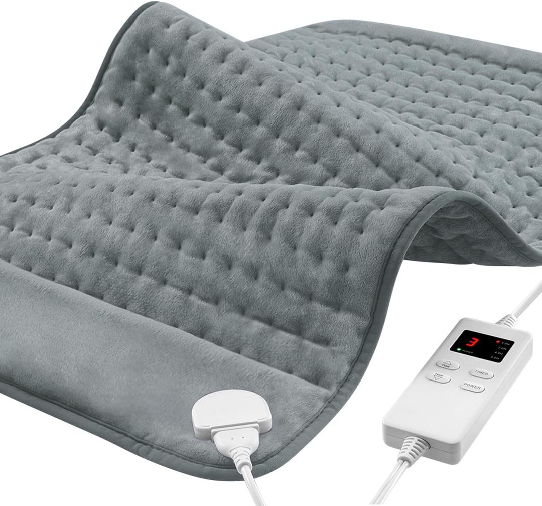 12"x24" Heating Pad, Electric Heating Pads for Neck and Shoulders and Back Pain Cramps Relief, Portable Heating Pad Birthday Christmas Gifts for Women, Men, Wife, Dad (Gray)