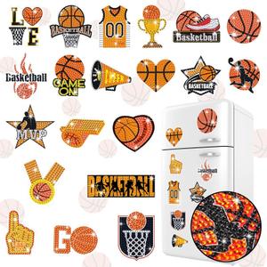 20 Pcs Basketball Diamond Painting Magnet Refrigerator Basketball Decoration DIY Diamond Art Painting Kits for Basket Ball Party Supplies Basket Ball Themed Party Exchange Gifts