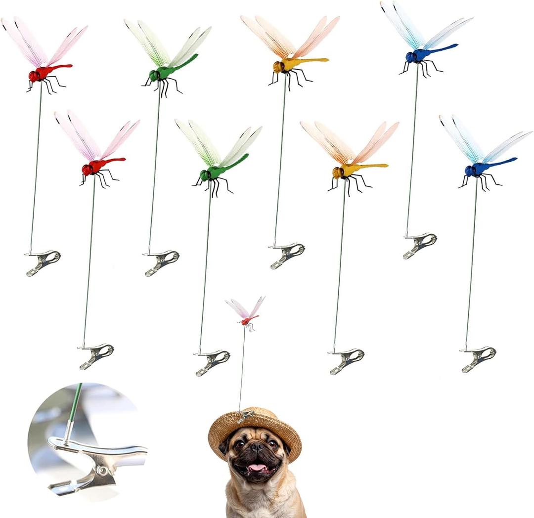 8 Pack Dragonfly Clip, 3D Dragonfly Garden Stakes Decor, Garden Decor with Sticks Plastic Dragonfly Decoy Stakes Decoration Ornaments Accessory for Gardening Patio Yard