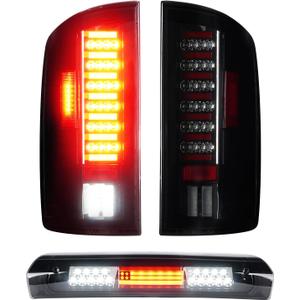 Tresound Tail Light + 3rd Brake Cargo Lamp for Dodge Ram 1500 2002-2006, Ram 2500 3500 2003 2004 2005 2006, High Mount Stop Light Rear LED Taillight Assembly, 55077348AF 55077347AF