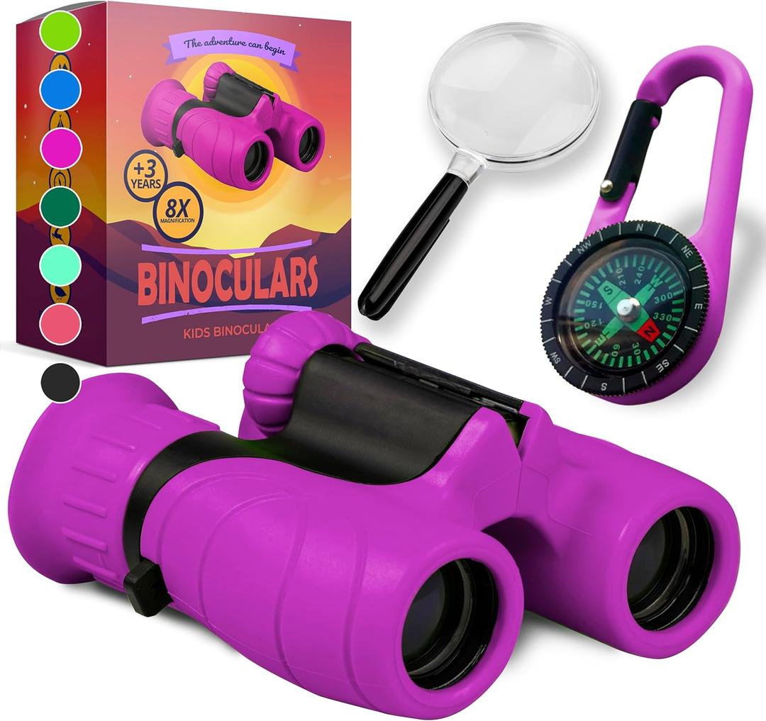 Binoculars for Kids Perfect Toy for Little Boys and Girls Extensive Set Incl. Magnifying Glass & Compass Powerful Magnification 8X21 3 to 12 Year Old Kids for Toddler