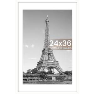 upsimples 24x36 Poster Frame, Display Pictures 20x30 with Mat or 24x36 Without Mat, Wall Hanging Picture Frame, White, 1 Pack
