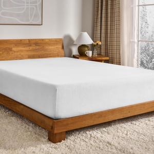 Bare Home Flannel Fitted Bottom Sheet 100% Cotton, Velvety Soft Heavyweight - Double Brushed Flannel - Deep Pocket (Full, White)