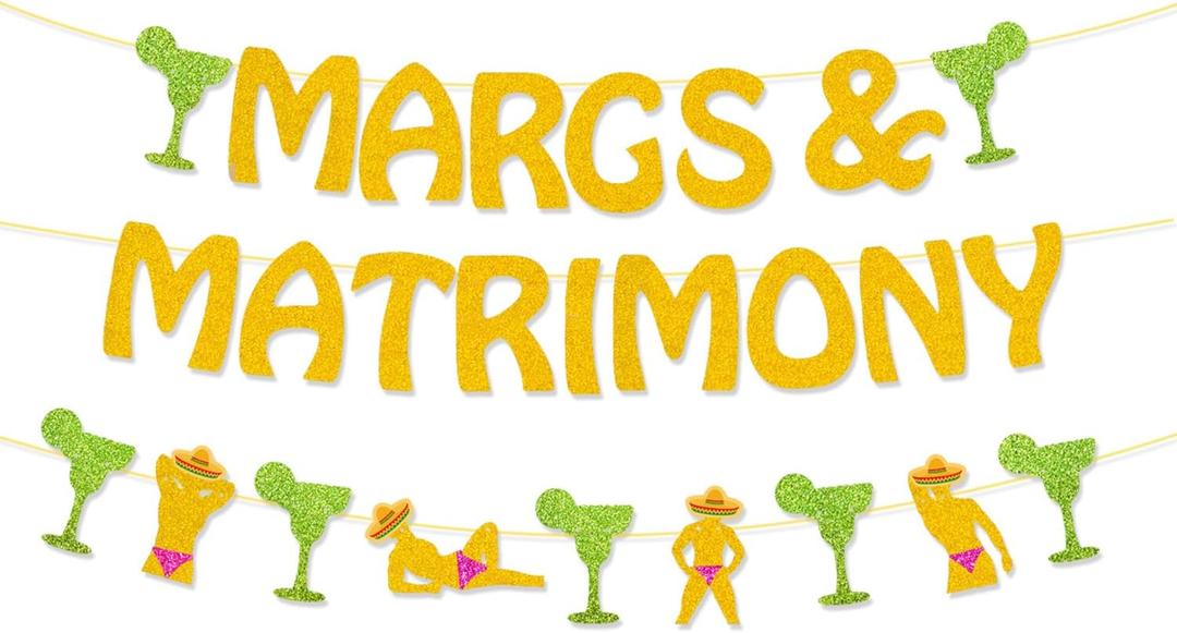 4 x Bachelorette Party Decorations Pre-Strung Glitter Margs and Matrimony Bachelorette Party Banner Bachelorette Garland for Mexican Fiesta Party Decor
