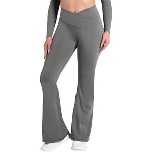 Sunzel Flare Leggings, Crossover Yoga Pants with Tummy Control, High-Waisted and Wide Leg (Large, Coastal Gray)