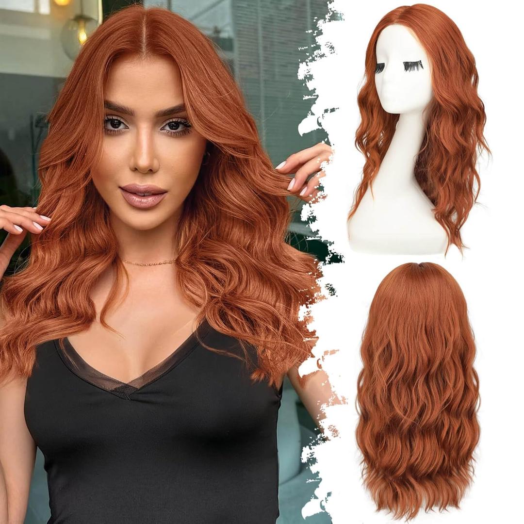 Ginger Long Wavy Wig for Women, Pre-Cut HD Lace Natural Hairline, Glueless Middle Part, Synthetic Fiber for Daily and Party Use 20Inch