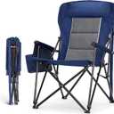 HIGH POINT SPORTS Oversized Camping Chairs for Adults, High Back Heavy Duty Lawn Folding Chair Support 500LBS, Padded Portable Outdoor Chair with Cup Holder, Blue (Single Pack)