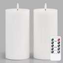 Flameless Flickering 4" x8" Real Wax White Remote Candles with Candle Grease, Pack of 2 Timer LED Battery Operated Fake Warm Light Pillar Candles for Home, Banquet, Ceremony Decoration