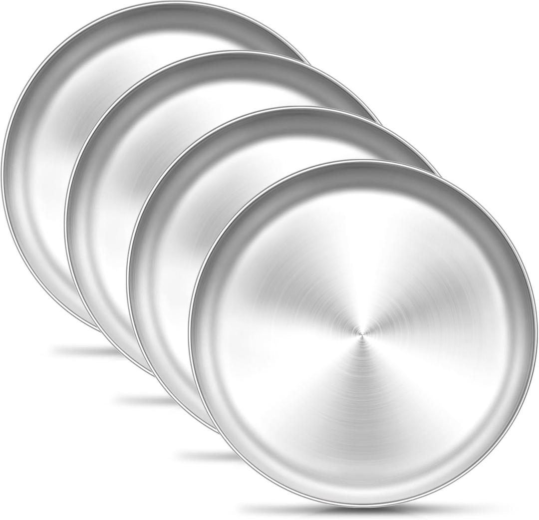TeamFar 9 Inch Pizza Pan, Stainless Steel Small Crispy Pizza Tray, Round Pizza Dish Plates for Toaster Oven Baking Cooking, Healthy & Heavy Duty, Easy Clean & Dishwasher Safe(4 PCS)