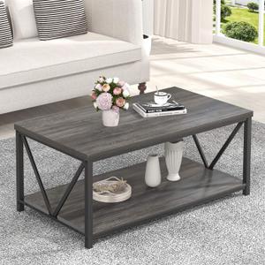 FOLUBAN Coffee Table with Storage, Modern Small Center Tables for Small Spaces, Rustic Wood and Metal Cocktail Table for Living Room, 39.3 Inch Dark Gray