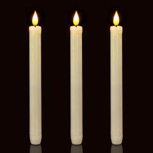 Homemory 3 Pack Flameless Taper Candles, No Remote, Realistic Flickering Battery Operated Candlesticks, Ivory LED Plastic Candle Safe for Weddings, Table Decor, Christmas, and Halloween, Ivory