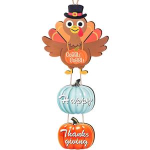 EpcrenAra Thanksgiving Door Hanging Sign Decorations, Wooden Fall Wall Hanger Decor Turkey Pumpkin Wreath Front Door Signs for Porch Wall Indoor Outdoor Deco