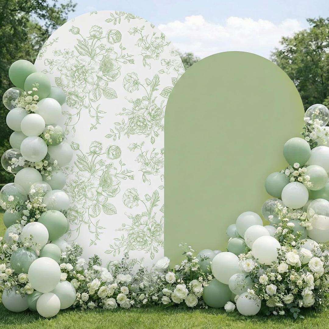 Tegeme 2 Set Sage Green Floral Arch Cover 7.2ft 6.6ft Party Stretchy Backdrop Cover for Wedding Birthday Tea Party Bridal Showers, Baby Showers Ceremony Banquet Decor
