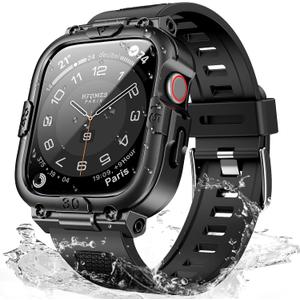 Mosonio Sport Rugged Case with Band for Apple Watch Band 46mm 45mm 44mm 42mm (S10)41mm 40mm, Light TPU Bands with Cover and Screen Protectors for Men, Waterproof Strap for iwatch Series 10 9 8 7 6 5 4 SE (Black)