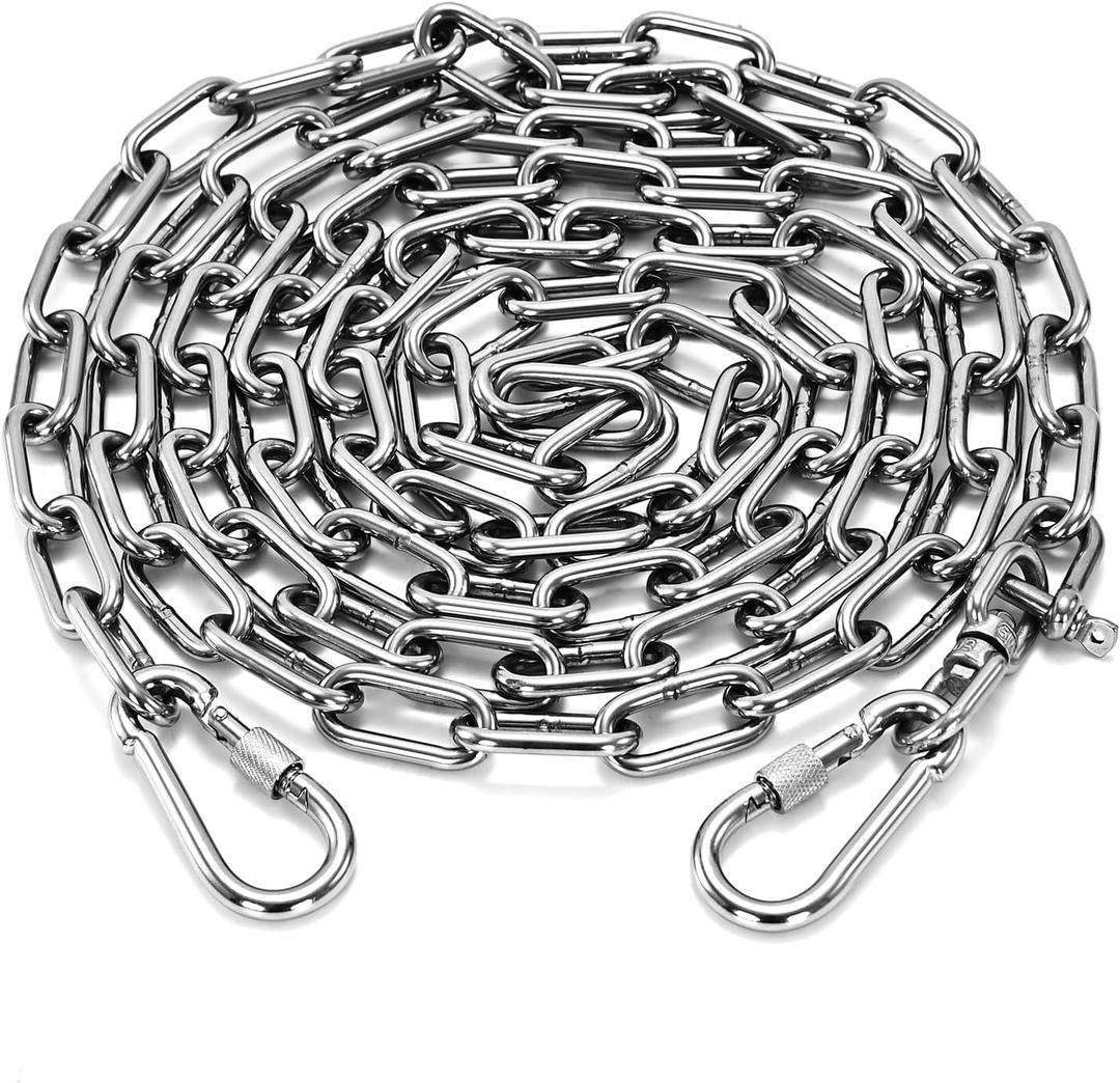 Dog Chain for Yard, 4MM 25FT Leads for Yard Heavy Duty Stainless Steel Dog Tie Out Cable Chew Proof Chain Leashes with Swivel Hook for Camping Outside