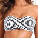 Tempt Me Women Twist Bandeau Bikini Top Strapless Swimsuit Top Only, Black White Stripe Medium