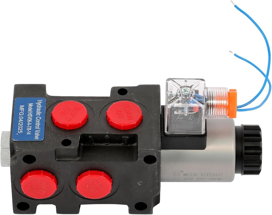 13GPM Hydraulic Adjustable Variable Flow Control Valve 6 Port 12V DC Solenoid Selector Fit for Double Acting or Single Acting Hydraulic Cylinders