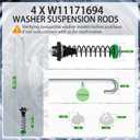 Upgraded W11171694 Suspension Rod Kit (4 Pcs) fit for whirlpool Suspension Rod Kit W11396716 MVW6200KW2 MVW6230HW0 WTW5100HC2 WTW6120HW0 WTW5105HW0 WTW5100HW2 WTW6120HC0