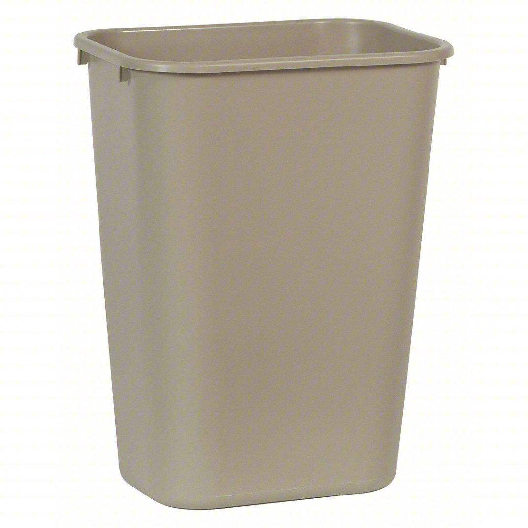 RUBBERMAID COMMERCIAL PRODUCTS Trash Can: Rectangular, Tan, 10 gal Capacity, 11 in Overall Wd, 11 in