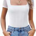 Avidlove Women's Short Sleeve Bodysuits Sexy Square Neck Body Suit Mesh Double Lined Tshirt Leotard Tops Going Out, XL